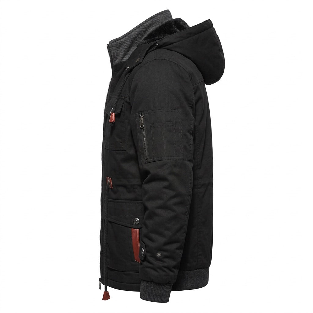 Winterjacke Herren gefüttert mit Kapuze – Field Jacket mit Taschen – Seitenansicht